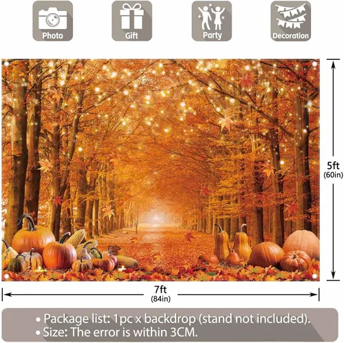 Miniatura 3 de Fondo de fotografía de otoño de 7 x 5 pies, hojas de arce de otoño, calabaza, fondo para dar amigos, suministros de fiesta de Acción de Gracias
