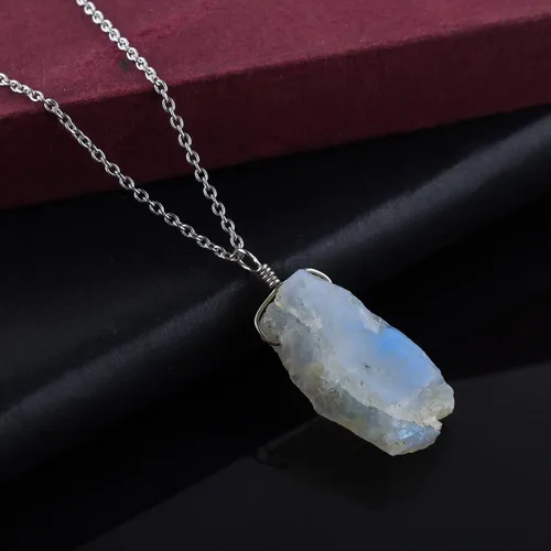 Miniatura 4 de Collar con colgante de piedras preciosas, piedra de energía áspera, cristales curativos de chakras, plata esterlina 925, chapado en rodio, piedra