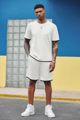 Miniatura 75 de COOFANDY Conjunto de camisa y pantalones cortos de gofre para hombre, conjunto de 2 piezas, conjunto casual de verano con bolsillos