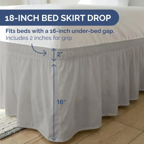 Miniatura 4 de CGK Linens - Falda de cama envolvente con volantes, color gris claro, para camas de tamaño matrimonial con altura de 18 pulgadas sin arrugas, 03