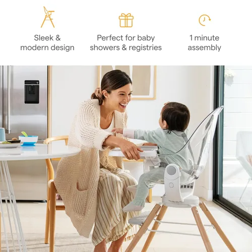 Miniatura 3 de Munchkin® 360° Cloud™ Silla alta para bebé y niño pequeño con asiento transparente y giro de 360°, color blanco y gris con patas de madera