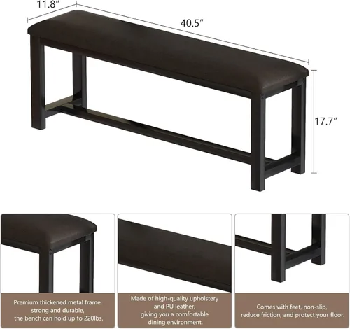 Miniatura 6 de Recaceik Juego de mesa de comedor para 4, mesa de cocina y sillas para 4, mesa de comedor de mármol sintético con 2 bancos, mesa de comedor que