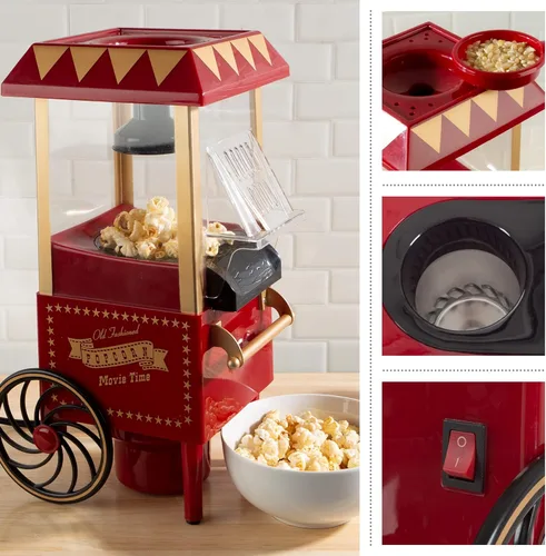 Miniatura 5 de Máquina de Palomitas de Aire - Máquina para Hacer Palomitas de Aire Caliente - Máquina de Palomitas de Mostrador de 6 Tazas Estilo Vintage Sin
