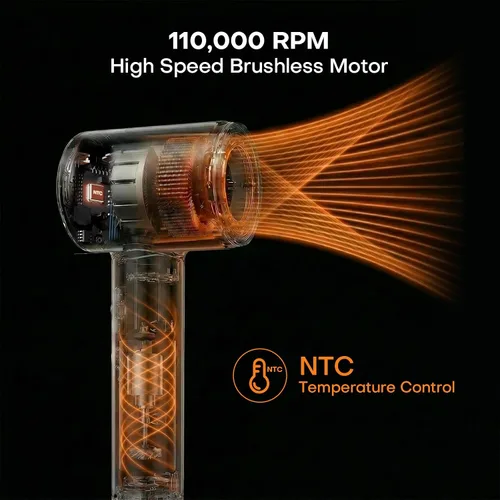 Miniatura 5 de Secador de pelo de alta velocidad, secado ultrarrápido, secador iónico con motor sin escobillas de 110,000 RPM, mil millones de iones de plasma