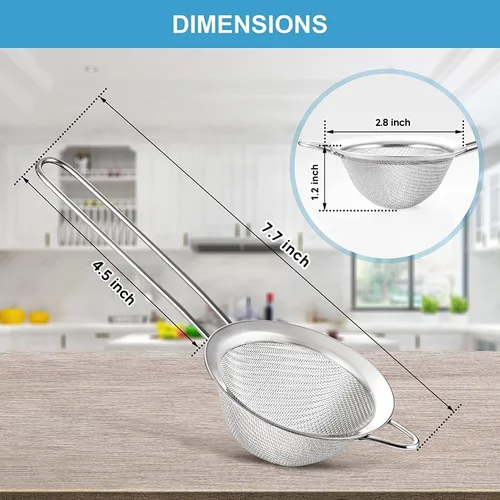 Miniatura 5 de Colador de malla fina, tamiz redondo de 2.8 pulgadas, coladores de té para té suelto, colador de café, colador de alimentos, colador de jugo y mucho