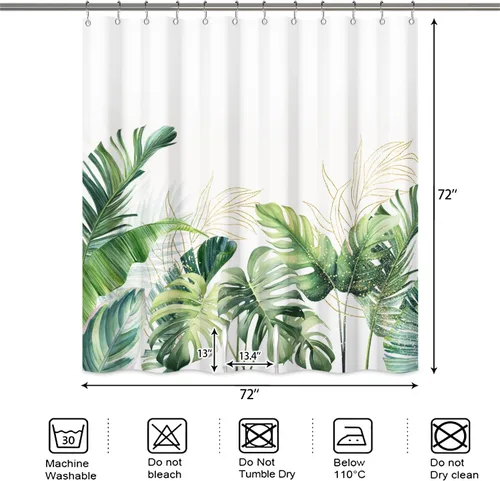 Miniatura 5 de Cortina de ducha dividida con hojas verdes para banco de transferencia, hojas de palmera tropicales, plantas naturales, decoración de baño con 2