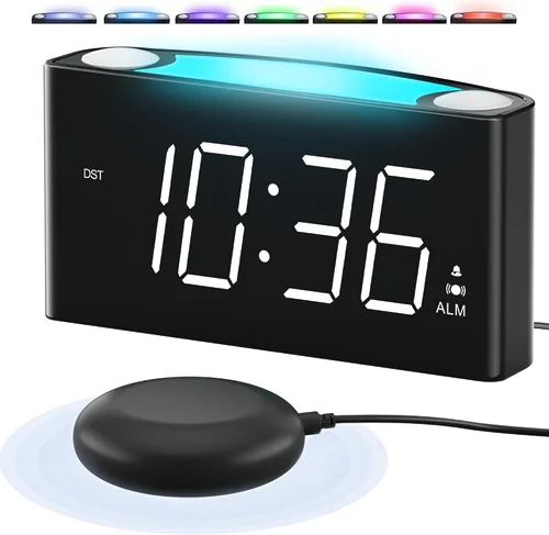 Miniatura 10 de PPLEE Reloj despertador súper fuerte para personas que duermen profundamente, con discapacidad auditiva o sordos, reloj despertador vibratorio