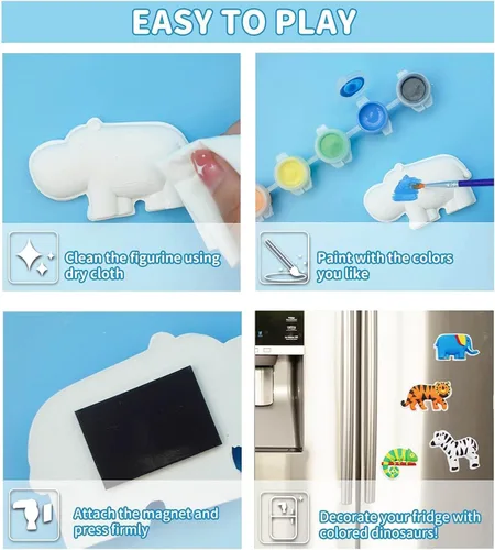 Miniatura 3 de Funto Kit de pintura de animales para niños, pinta tus propias figuras con imán, juego de manualidades de 27 piezas, cerámica para pintar, proyectos