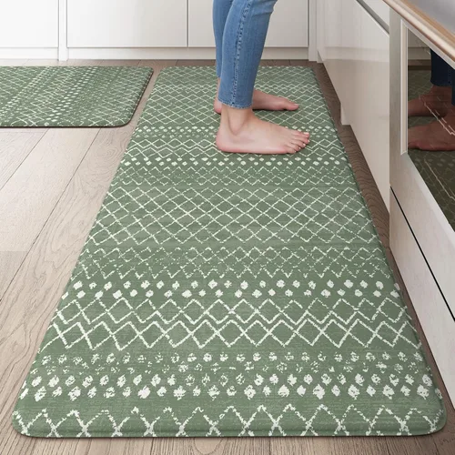 Miniatura 80 de KIMODE - Juego de 2 tapetes de cocina bohemios, antifatiga, antideslizantes, impermeables, ergonómicos, acolchados, cómodos, para lavandería, Caqui