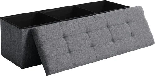 Miniatura 10 de Otomano de Almacenamiento Cúbico Pequeño, Reposapiés Plegable, Asiento Cuadrado, Otomano Acolchado de Lino Beige