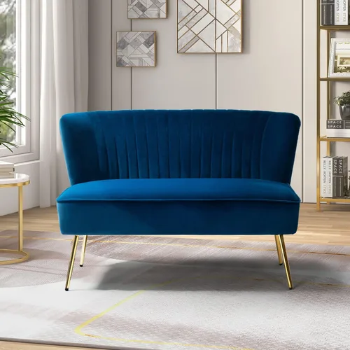 Miniatura 18 de TINA'S HOME Sofá biplaza contemporáneo de terciopelo, sofá biplaza tapizado con patas de metal dorado, pequeño sofá copetudo de 2 asientos sin