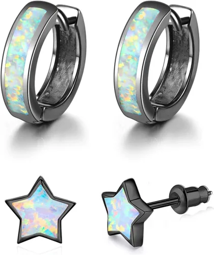 Miniatura 59 de CiNily Aretes Huggie de ópalo con bisagras, chapados en oro, hipoalergénicos, pequeños aretes de aro para mujeres, adolescentes, niñas, hombres