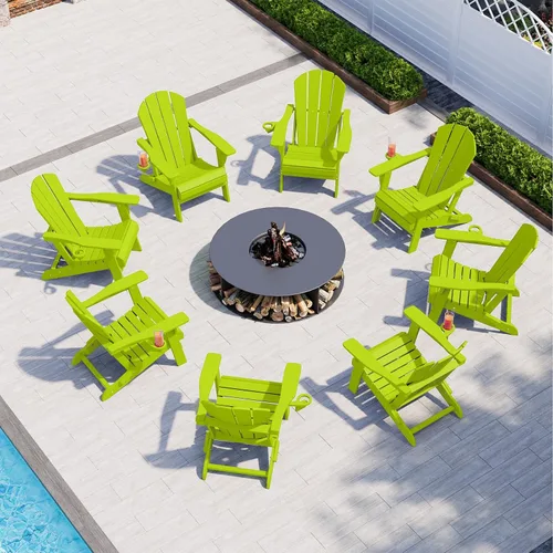 Miniatura 6 de Silla plegable Adirondack con portavasos, juego de 2, sillas de plástico HDPE para exteriores, resistentes a la intemperie, aspecto de madera real