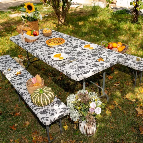 Miniatura 2 de ARTABLE Fundas para mesa de pícnic, bordes elásticos, rectangulares ajustadas, mesas de 6 pies, impermeables, juego de 3 piezas para camping, viaje