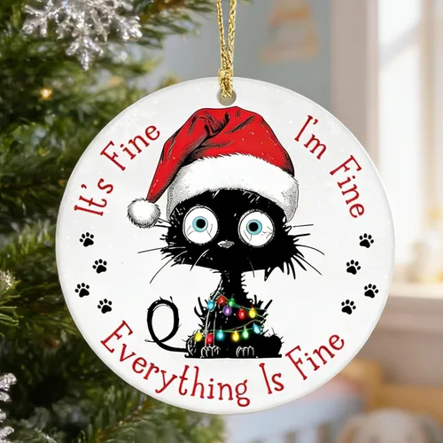 Miniatura 9 de Adornos de Navidad Graciosos de Gato Negro 2025, Adornos Colgantes de Acrílico 2D para Decoraciones de Árbol de Navidad, Adornos de Navidad