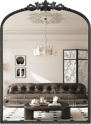 Miniatura 14 de WallBeyond Espejo vintage negro para tocador de 32x24 pulgadas, espejo negro antiguo con marco ornamentado, pared vintage arqueada para baño, sala