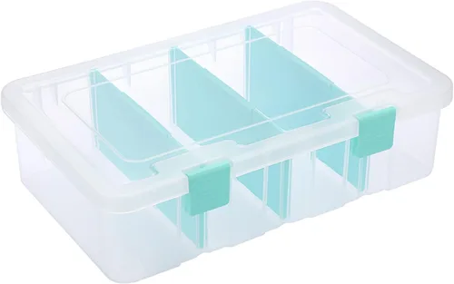 Miniatura 11 de BTSKY Caja de almacenamiento divisoria de plástico transparente con 4 compartimentos, contenedor de almacenamiento ajustable con tapa, contenedor