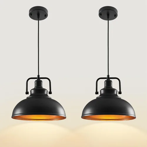 Paquete de 2 luces colgantes negras de 11.5 pulgadas, altura ajustable, luces colgantes vintage para isla de cocina, comedor, granero, bar, sala de