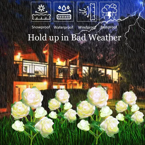Miniatura 4 de SmilingTown Luces solares de flores para exteriores, impermeables, [actualizadas], paquete de 2 10 rosas blancas, luces decorativas para jardín