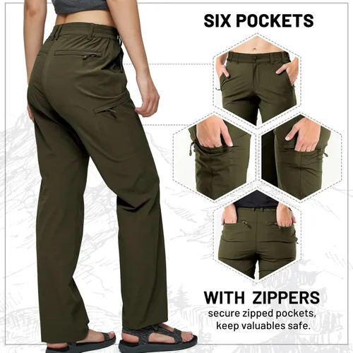Miniatura 3 de MIER - Pantalón cargo para mujer, secado rápido, ligero, táctico, 6 bolsillos, elástico y resistente al agua