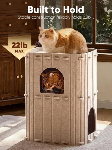 Miniatura 7 de FUKUMARU Casa para Gatos de Interior, Cama de Gato de 2 Plantas Grande Cueva de Felpa, Túnel Acogedor Cubierto para Gatos, Refugio para Múltiples