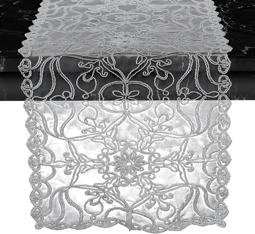 Miniatura 13 de Elegant Comfort Camino de mesa bordado Ingrid – Bufanda de tocador para el hogar comedor – Decoración de mesa de encaje como decoración de mesa