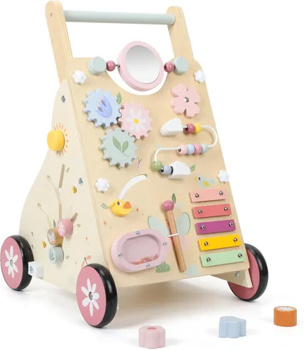 Miniatura 9 de Pithfor Andador de bebé de madera, andador de empuje para bebé con centro de actividades para niñas y niños, juguetes de andador de empuje Naranja