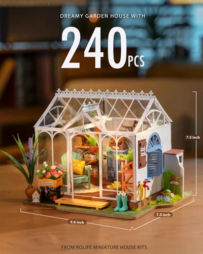 Miniatura 2 de Rolife - Kit de bricolaje de casa de muñecas en miniatura, conjunto de construcción de diorama de invernadero de 24.4 cm con habitación LED
