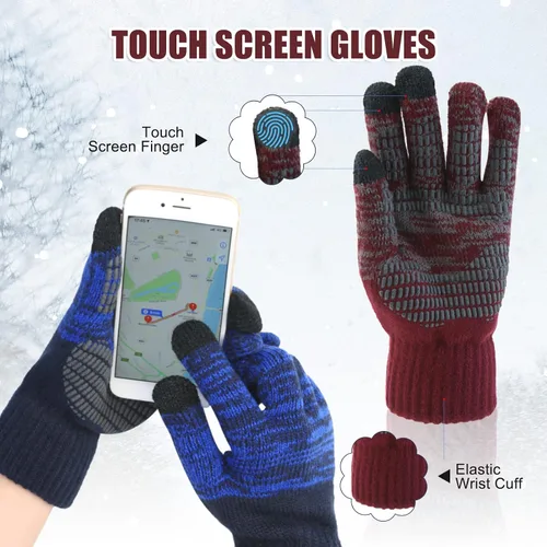 Miniatura 2 de RANOME Conjunto de guantes de bufanda de invierno para hombre 3 piezas gorros de punto guantes de cuello calentadores de cuello para mujer gorros