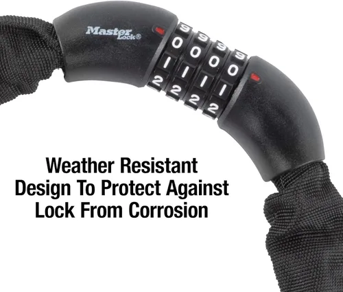 Miniatura 4 de Master Lock Cadena de acero endurecido de 3 pies de largo x 5/16 pulgadas de diámetro con cerradura de combinación reiniciable integrada Negro