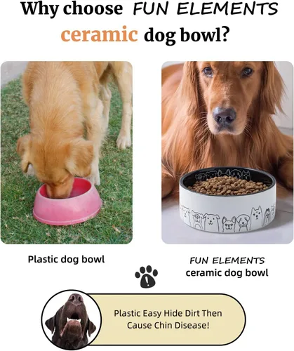 Miniatura 4 de Fun Elements Cuencos de cerámica para perros, antideslizantes, cuencos negros de 16 onzas líquidas con adorables patrones de perro (pequeño)