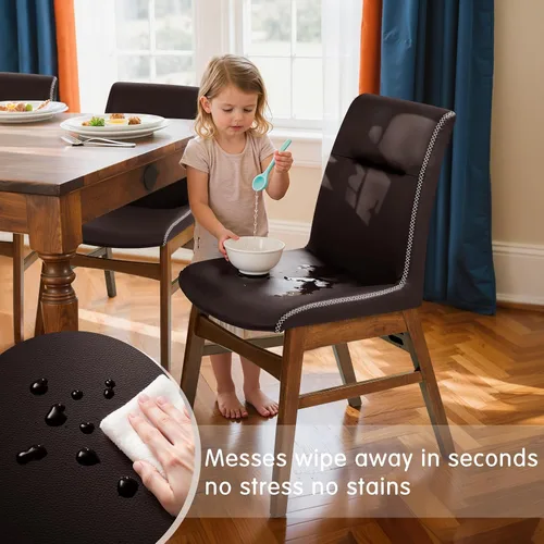 Miniatura 5 de SyMax Juego de 6 sillas de comedor de piel sintética con borde cosido, modernas sillas laterales de cocina de alta gama para dormitorio, sala