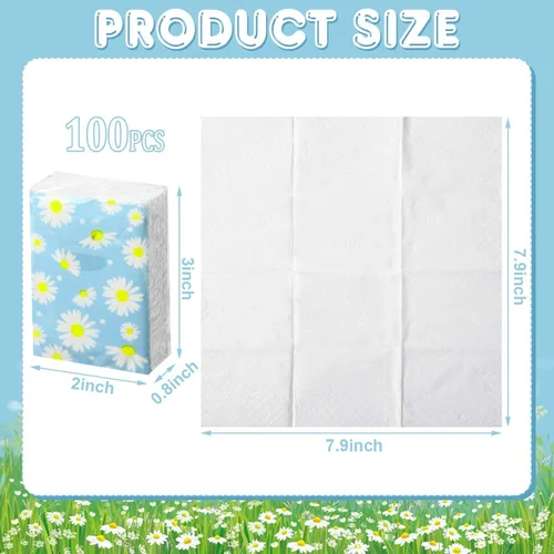 Miniatura 2 de Outus Paquete de 100 800 hojas de pañuelos pequeños de bolsillo de viaje, 3 capas, tamaño de viaje, pañuelos faciales individuales, diseño floral