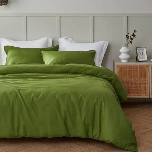 INDACORIFY 3 Pcs Set Washed Cotton Duvet Cover Boho Bedding 100% Cotton Exclusive Duvet Cover Uo Bedding Donna Cover Moss Green Comforter Cover