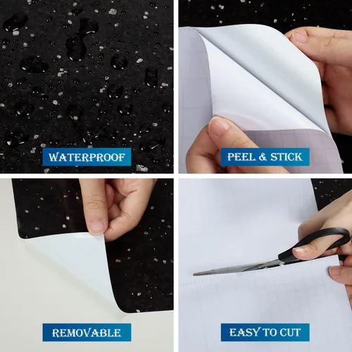 Miniatura 4 de FunStick 15.7"x240" Black Granite Countertop Contact Paper Waterproof Black Granite Wallpaper Peel and Stick Countertops for Kitchen Bathroom