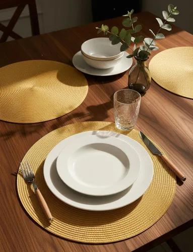 Miniatura 3 de FunWheat Juego de 6 manteles individuales redondos trenzados para mesas de comedor, tejidos, lavables, antideslizantes, de 15 pulgadas