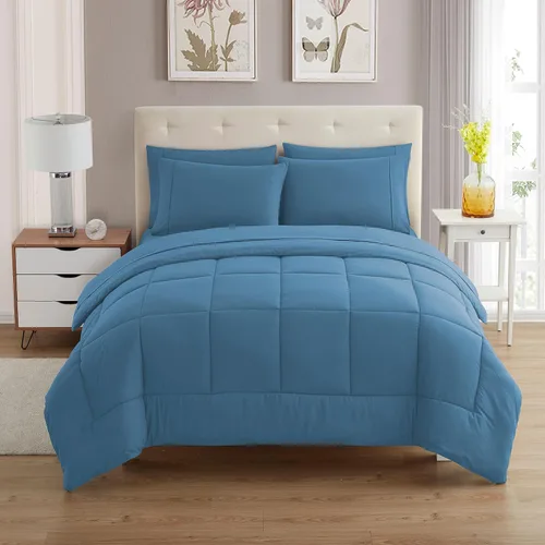 Miniatura 2 de Sweet Home Collection Juego de edredón de 7 piezas de color sólido para todas las estaciones, manta alternativa de plumón suave y lujosas sábanas