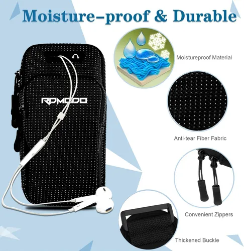 Miniatura 3 de Soporte para teléfono para correr, resistente al agua, para iPhone, Samsung y LG, 2 bolsillos, tamaño grande, banda elástica, bolsa de teléfono