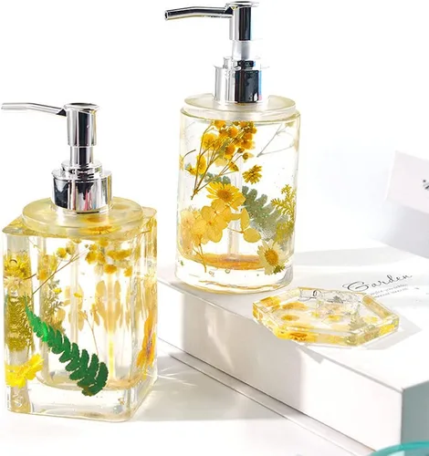 Miniatura 3 de Molde de resina para botella, 1 juego de molde de resina para botella de baño + paquete de 6 dispensadores, botella de bomba para almacenamiento