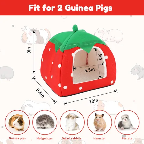 Miniatura 2 de BWOGUE Casa Cama para Conejillo de Indias Acogedora Cueva de Hámster Escondite Grande para Conejos Enanos Erizo Dragón Barbudo Nido de Invierno rojo
