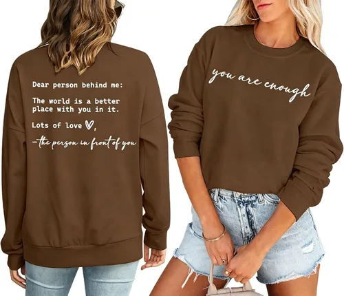 Miniatura 8 de JINTING Eres Suficiente Sudadera para Mujeres Salud Mental Querida Persona Detrás de Mí Sudadera con Capucha Camisa Top Inspirador Pullover