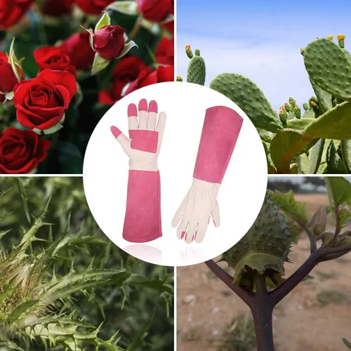 Miniatura 5 de HANDLANDY HLDD Long Gardening Gloves for Women Men - Leather Rose Pruning Gloves Thorn Proof - Breathable Working Glove Rosa