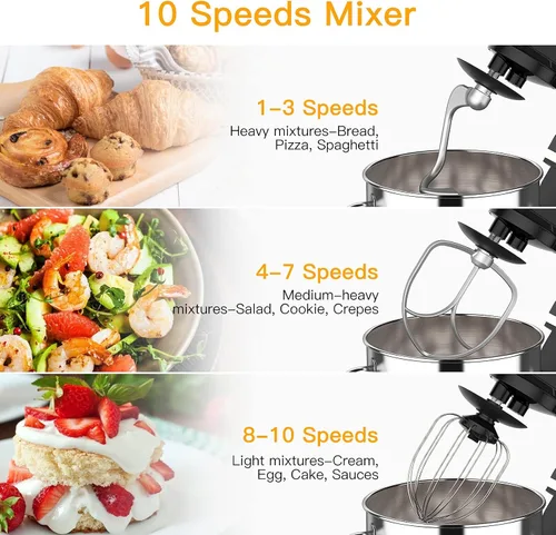Miniatura 2 de Garvee Batidora de alimentos de pie de 7.5 cuartos de galón, cabezal inclinable de 10 velocidades, batidora eléctrica de cocina 3 en 1 con cuenco