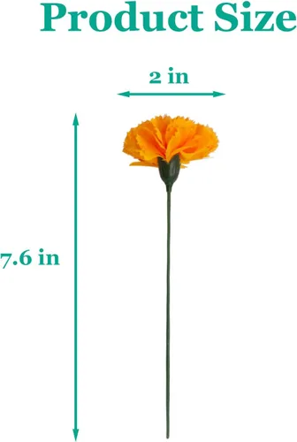 Miniatura 5 de 50 flores artificiales de caléndula, cabezas de seda de 2 pulgadas con tallos para Diwali, festival indio, día de los muertos, día de los muertos