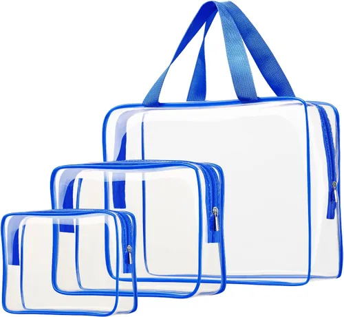 Miniatura 14 de 3 bolsas de cosméticos transparentes, aprobadas por la TSA, juego de bolsas de aseo transparentes para viajes, playa, bolsa de organización