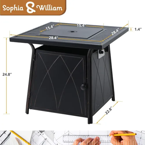 Miniatura 6 de Sophia & William Mesa para fogata de gas de 28 pulgadas, 50,000 BTU cuadrada para exteriores, fogatas de propano 2 en 1, chimenea de patio