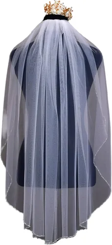 ULAPAN Velo de novia con peine, velo de novia, borde cortado, punta de los dedos, 1 nivel de longitud, cristal de perla para novias, 35 pulgadas