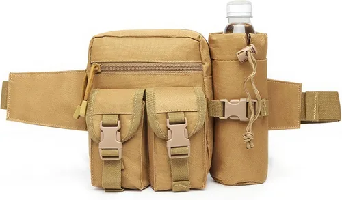 Riñonera táctica con soporte para botella de agua, versátil e impermeable, riñonera militar, cinturón de utilidad para senderismo al aire libre,