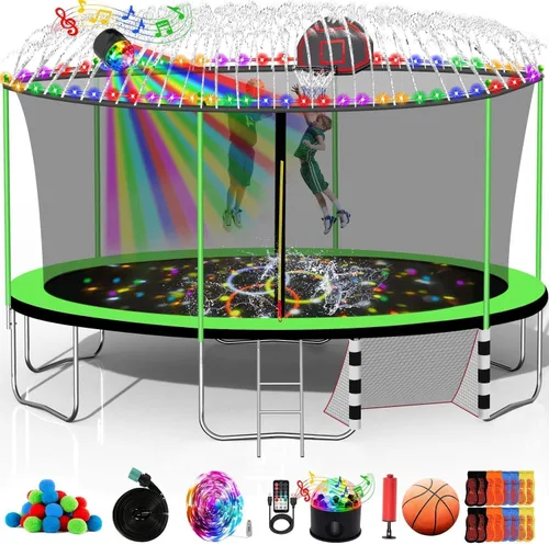 Trampolín de 10 pies, 12 pies, 14 pies, 15 pies, 16 pies, para niños y adultos, trampolín al aire libre de 1500 libras con aro de baloncesto, red de