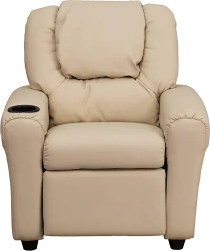 Miniatura 7 de Flash Furniture - Sillón reclinable contemporáneo para niños, color beige vinilo con base para vasos y reposacabezas